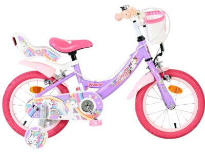 Volare Unicorn Kinderfiets - Meisjes - 14 inch - Paars - Twee Handremmen