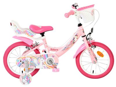 Volare Unicorn Kinderfiets - Meisjes - 14 inch - Roze - Twee Handremmen